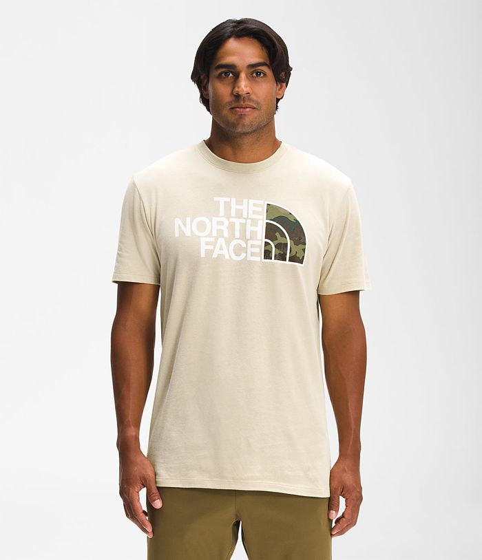 The North Face T Shirts Męska Beżowe Krótki Rękaw Pół kopuła - ZTKS01358